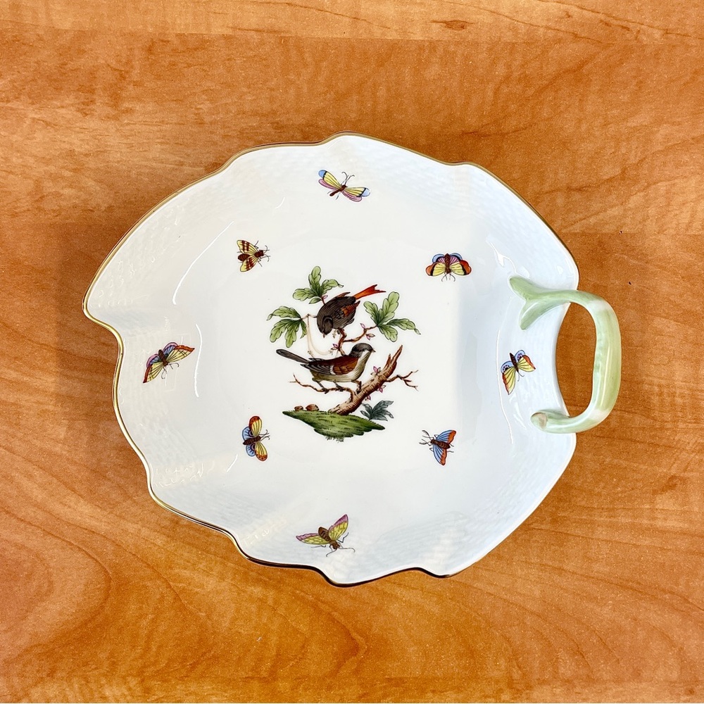 Vintage Herend Rothschild Birds Leaf Plate $220